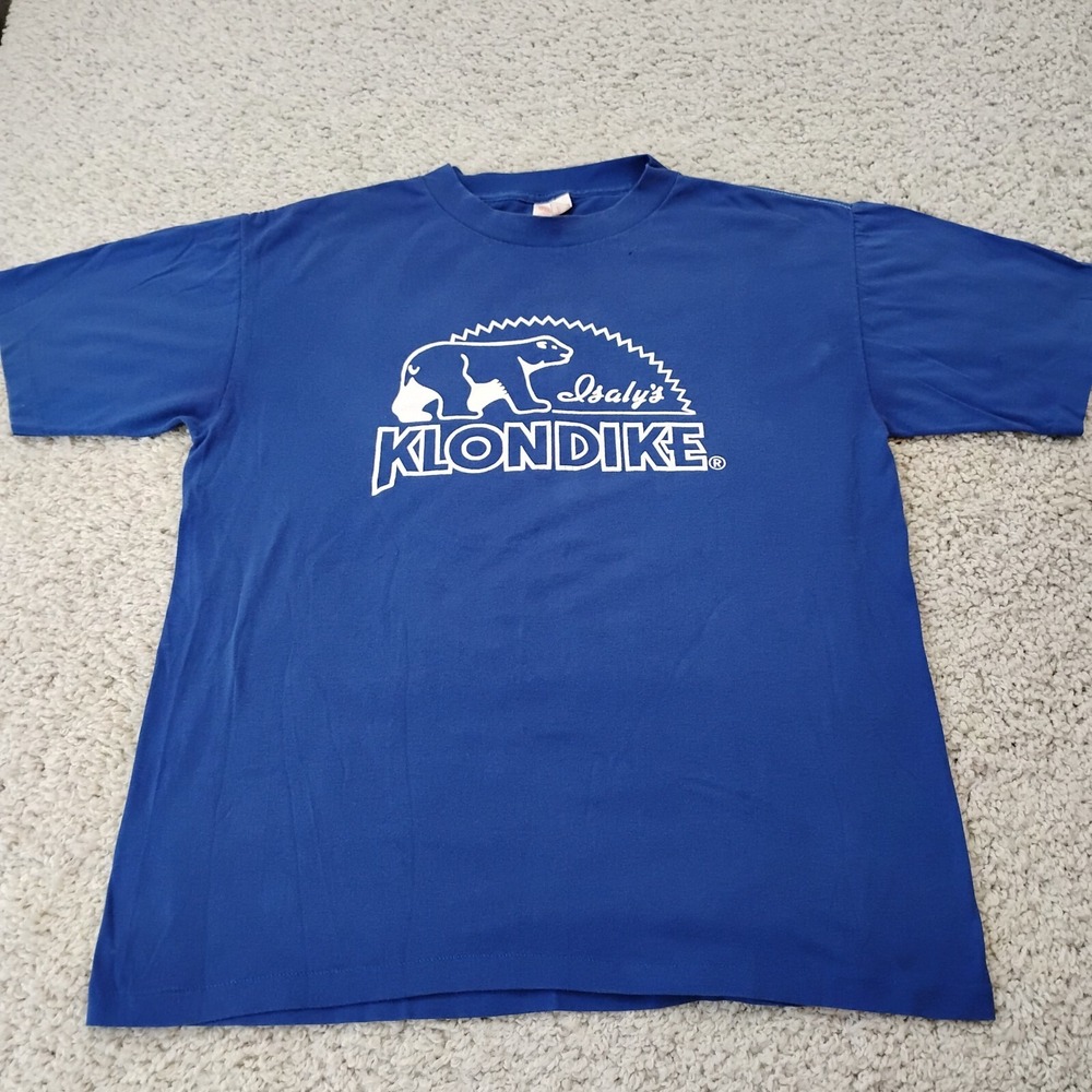 VINTAGE Klondike Shirt Mens Extra Large Blue Single Stitch Ice Cream USA 90s